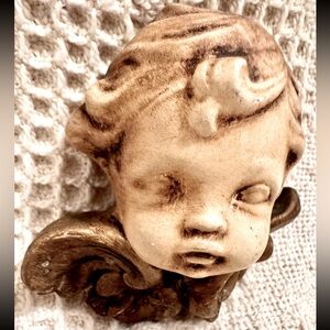 Single Mini Cherub Angel  Rustic Finish Wall Art Vtg  3”in